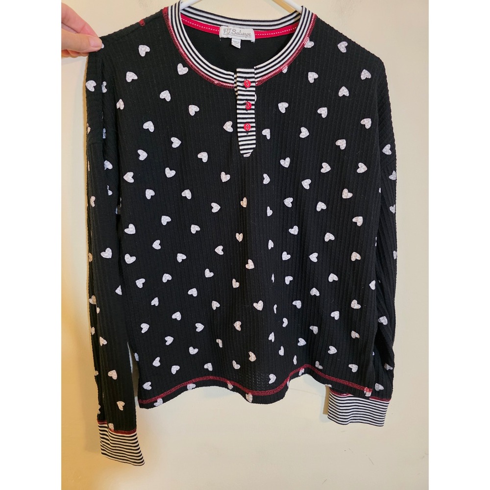 PJ Salvage Waffle Knit Heart Print Pajama Set‎ Black White Red Henley Joggers - Picture 6 of 15